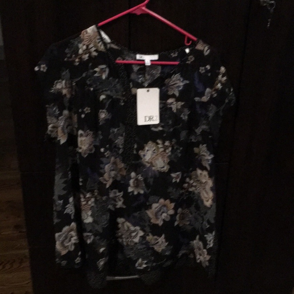 Beautiful flower print Sheer black blouse